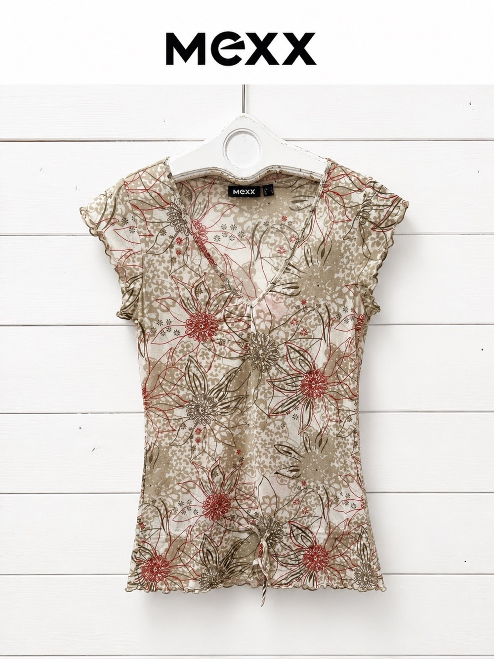 MEXX Y2K Floral Mesh Top Size S